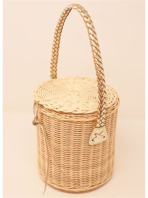 Basket with platinum leather handles Laboratorio Capri | 107NATPLATINO